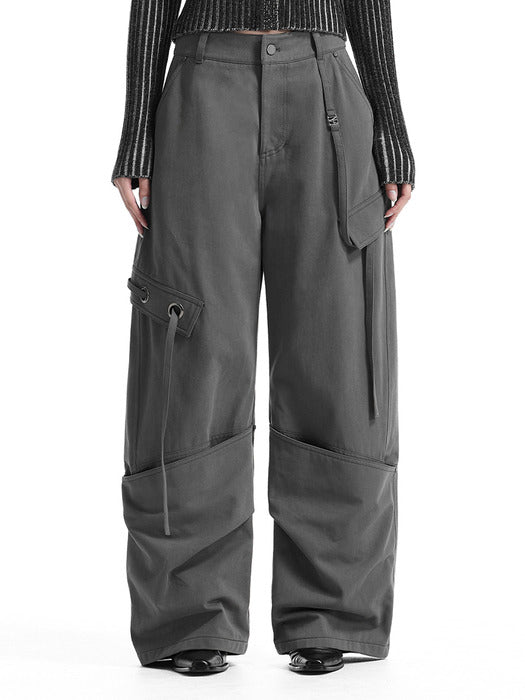 Wconcept_Treemingbird Big Eyelet Cargo Baggy Pants [ Charcoal ]