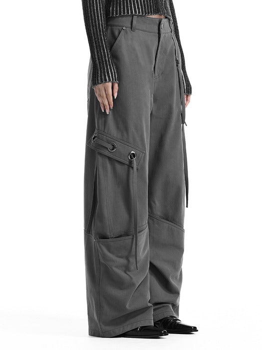 Wconcept_Treemingbird Big Eyelet Cargo Baggy Pants [ Charcoal ]