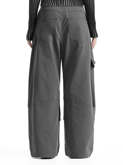 Wconcept_Treemingbird Big Eyelet Cargo Baggy Pants [ Charcoal ]