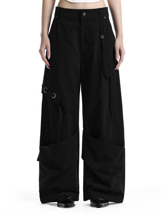 Wconcept_Treemingbird Big Eyelet Cargo Baggy Pants [ Black ]