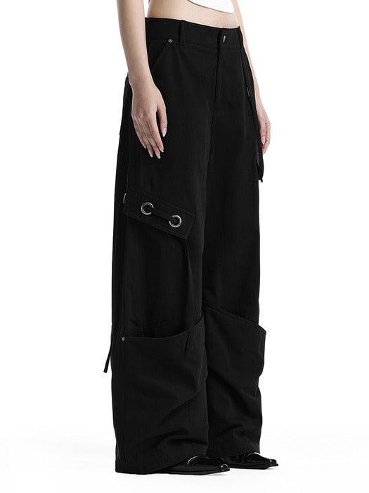 Wconcept_Treemingbird Big Eyelet Cargo Baggy Pants [ Black ]