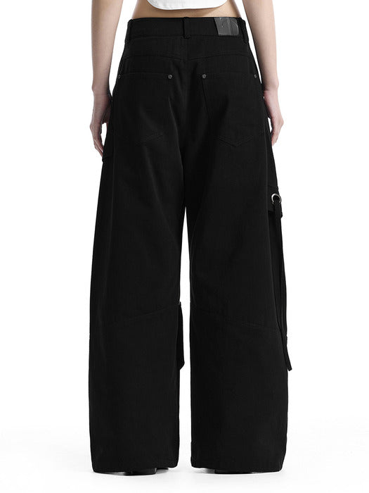 Wconcept_Treemingbird Big Eyelet Cargo Baggy Pants [ Black ]