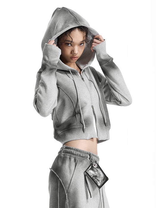 Wconcept_Treemingbird Brushed Set-Up Sweat Hoodie Zip-Up [ Melange Gray ]