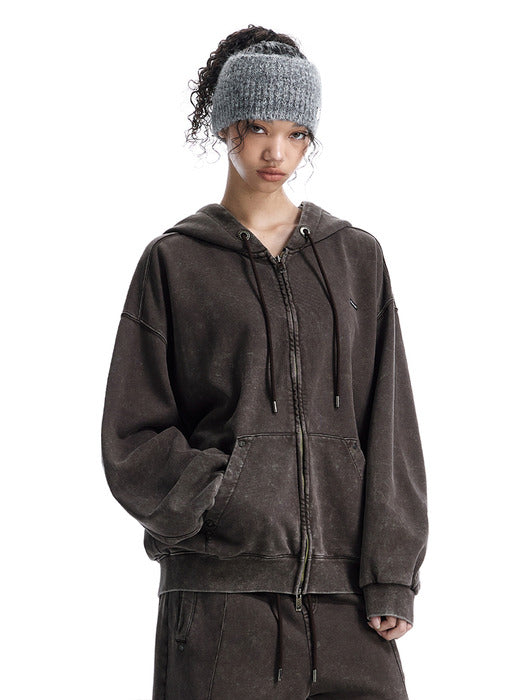 Wconcept_Treemingbird Embossed Logo Set-up Zip-up Hoodie [ Brown ]