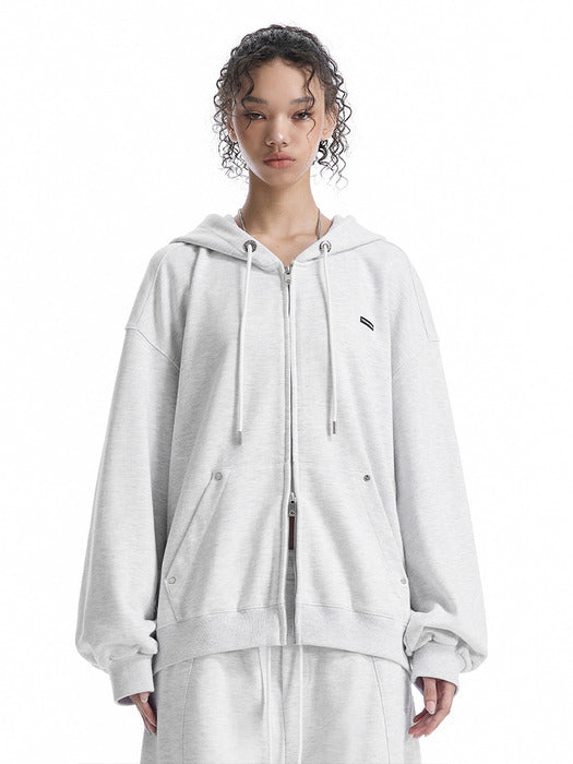 Wconcept_Treemingbird Embossed Logo Set-up Zip-up Hoodie [ Light Gray ]