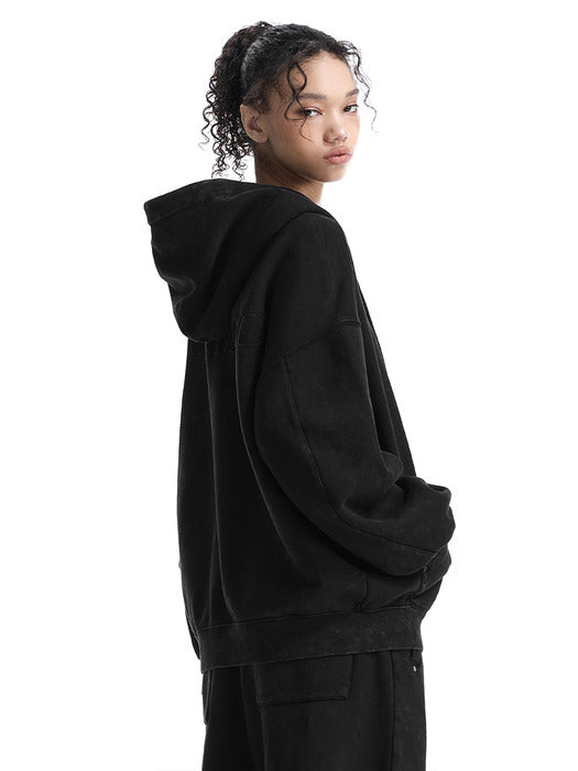 Wconcept_Treemingbird Embossed Logo Set-up Zip-up Hoodie [ Black ]