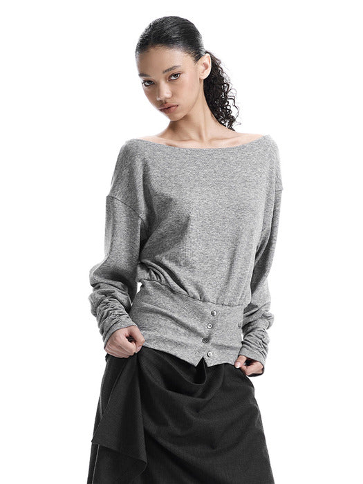 Wconcept_Treemingbird Banded-Waist Blouson Top [ Melange Gray ]