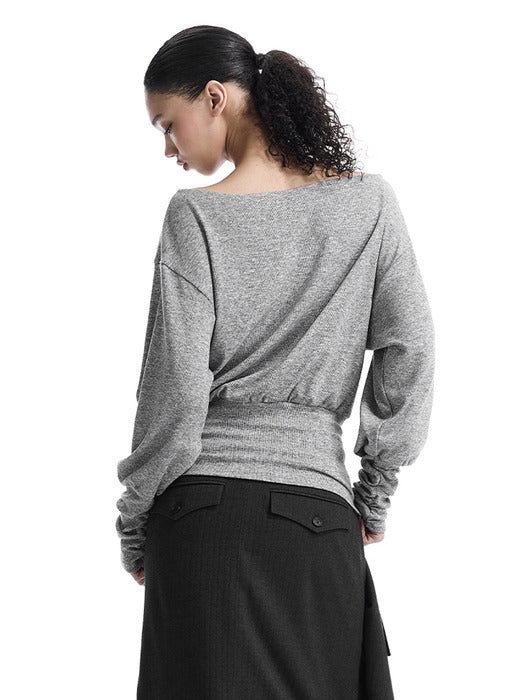 Wconcept_Treemingbird Banded-Waist Blouson Top [ Melange Gray ]