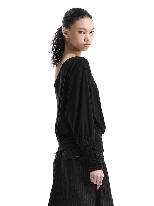 Wconcept_Treemingbird Banded-Waist Blouson Top [ Black ]