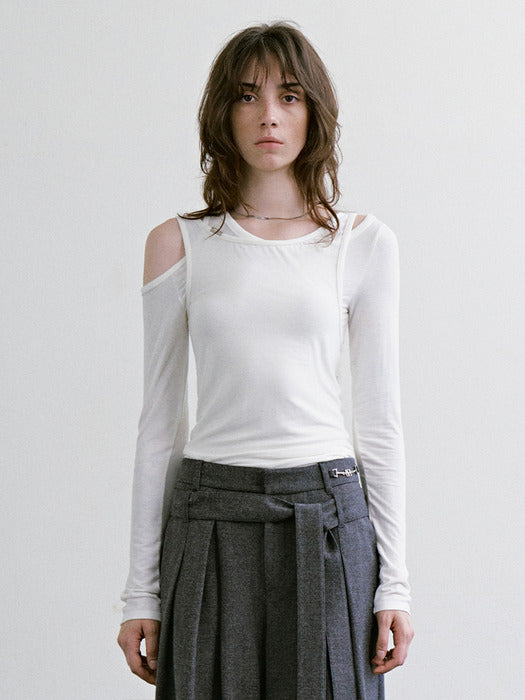 Wconcept_Treemingbird Double-Layer Cutout Long Sleeve [ White ]