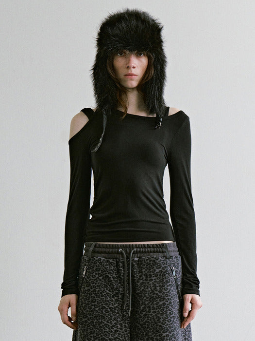 Wconcept_Treemingbird Double-Layer Cutout Long Sleeve [ Black ]