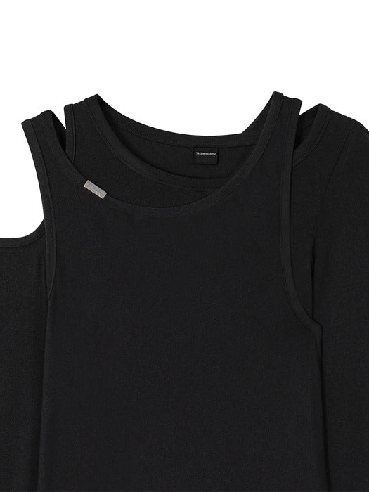Wconcept_Treemingbird Double-Layer Cutout Long Sleeve [ Black ]