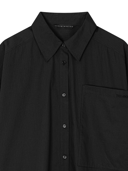 Wconcept_Treemingbird New Multi Tuck Oversized Shirt [ Black ]