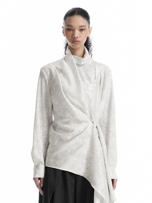 Wconcept_Treemingbird Draped High-Neck Blouse [ Ivory ]