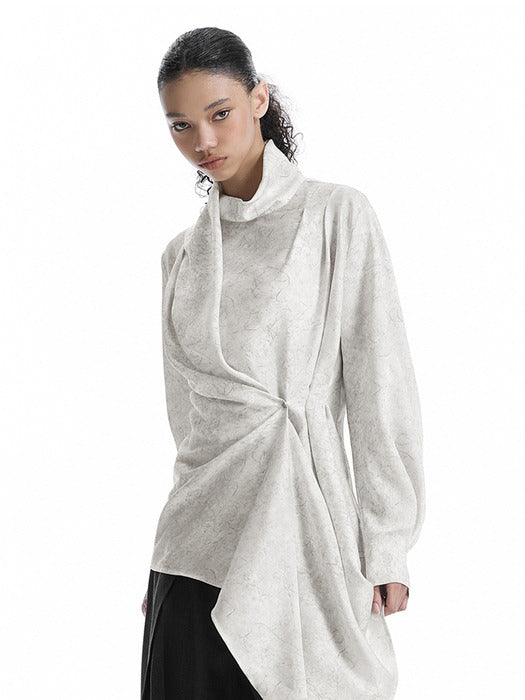 Wconcept_Treemingbird Draped High-Neck Blouse [ Ivory ]