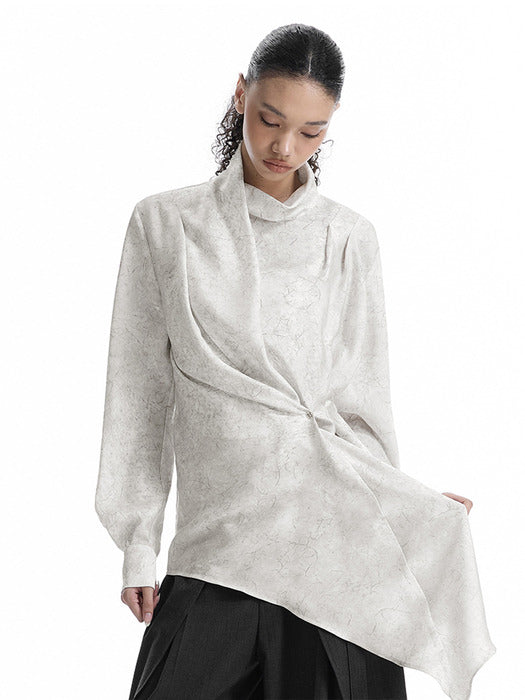 Wconcept_Treemingbird Draped High-Neck Blouse [ Ivory ]