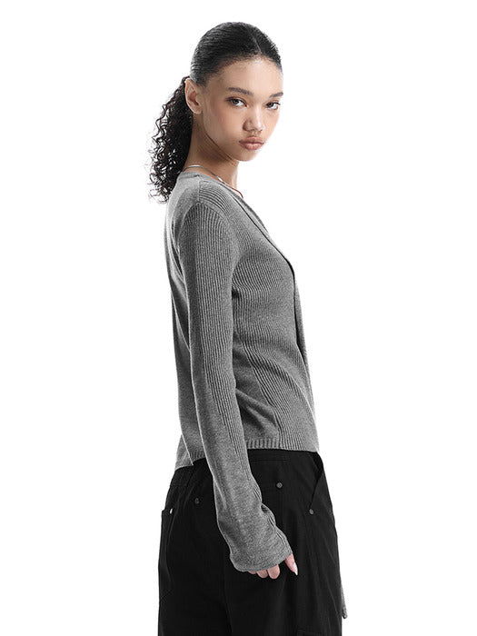 Wconcept_Treemingbird V-Neck Scarf Knit Cardigan [ Melange Gray ]