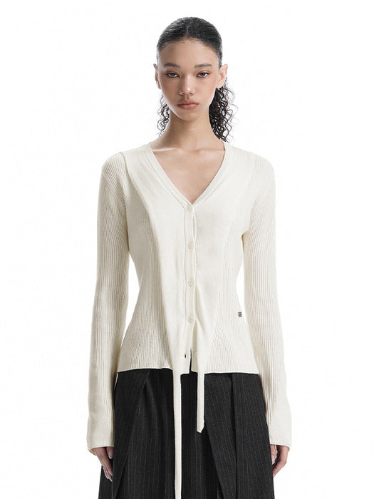 Wconcept_Treemingbird V-Neck Scarf Knit Cardigan [ Ivory ]