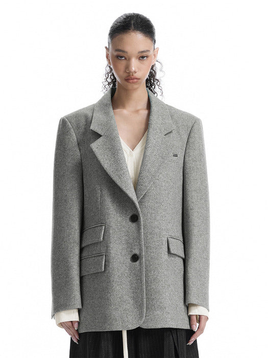 Wconcept_Treemingbird Back-Button Oversized Wool Blazer [ Gray ]