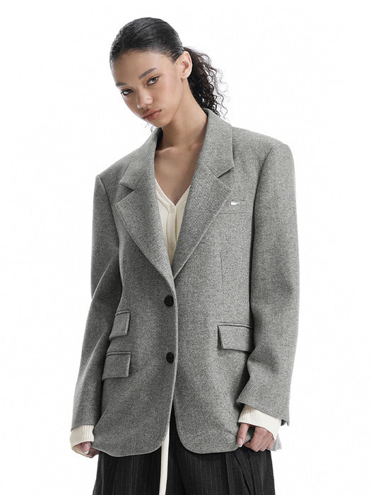 Wconcept_Treemingbird Back-Button Oversized Wool Blazer [ Gray ]