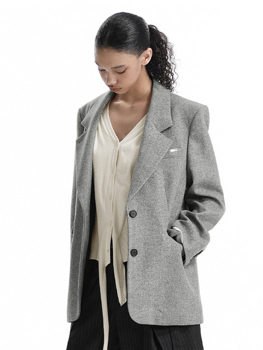 Wconcept_Treemingbird Back-Button Oversized Wool Blazer [ Gray ]