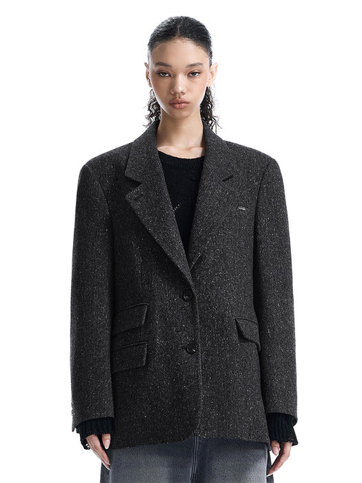 Wconcept_Treemingbird Back-Button Oversized Wool Blazer [ Charcoal ]