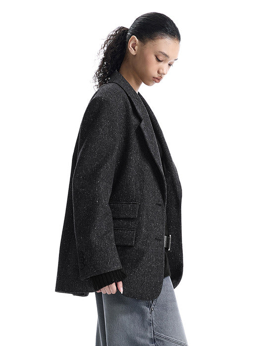 Wconcept_Treemingbird Back-Button Oversized Wool Blazer [ Charcoal ]