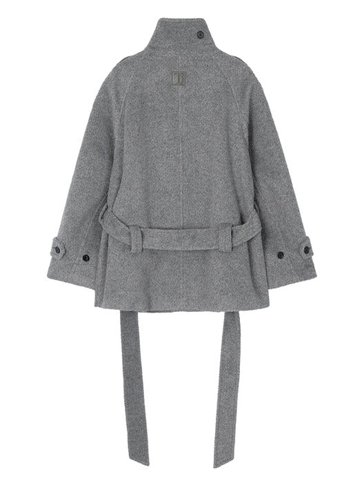 Wconcept_Treemingbird High-Neck Convertible Belted Half Coat [ Gray ]