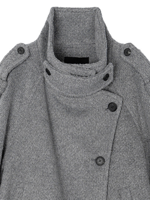 Wconcept_Treemingbird High-Neck Convertible Belted Half Coat [ Gray ]