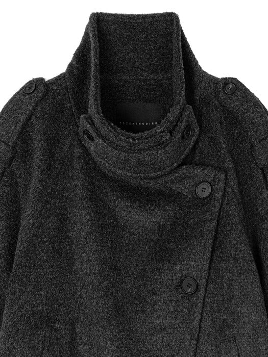 Wconcept_Treemingbird High-Neck Convertible Belted Half Coat [ Charcoal ]