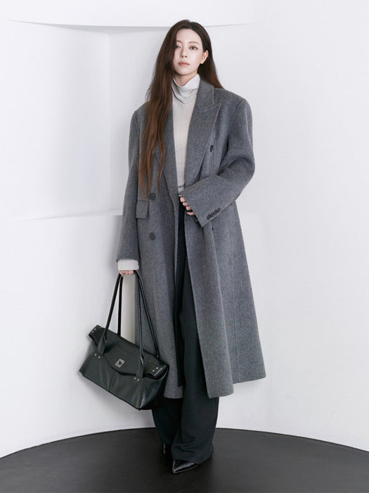 Wconcept_Treemingbird Peaked-Lapel Double-Breasted Handmade Coat [ Gray ]