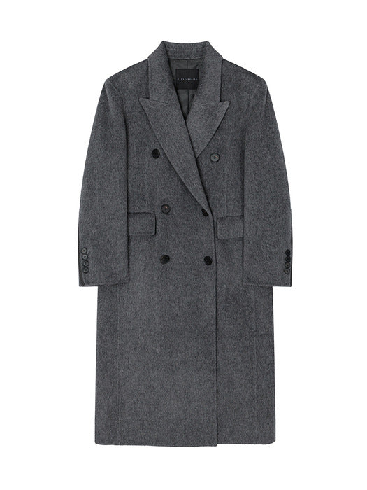Wconcept_Treemingbird Peaked-Lapel Double-Breasted Handmade Coat [ Gray ]