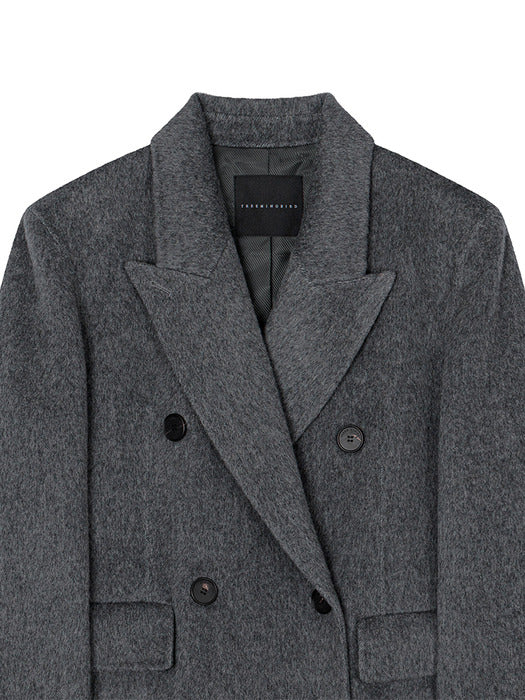 Wconcept_Treemingbird Peaked-Lapel Double-Breasted Handmade Coat [ Gray ]