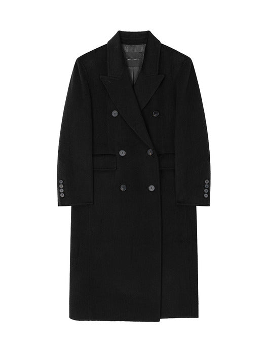Wconcept_Treemingbird Peaked-Lapel Double-Breasted Handmade Coat [ Black ]