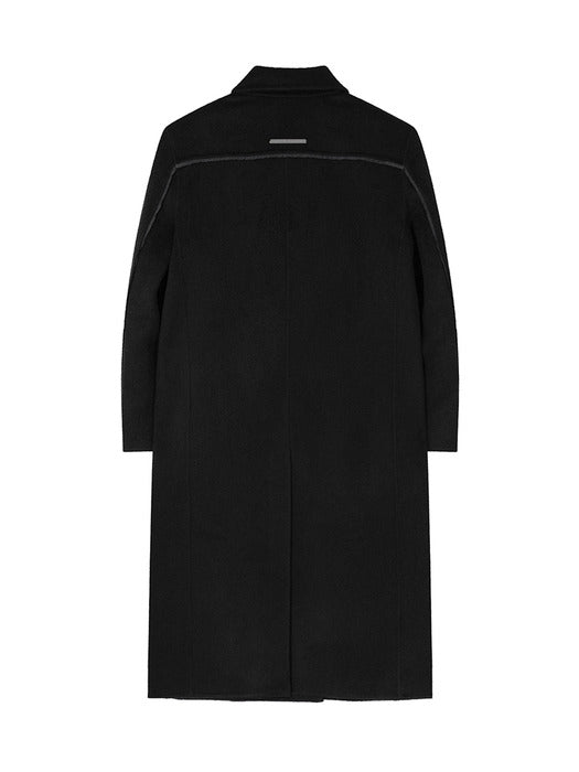Wconcept_Treemingbird Peaked-Lapel Double-Breasted Handmade Coat [ Black ]