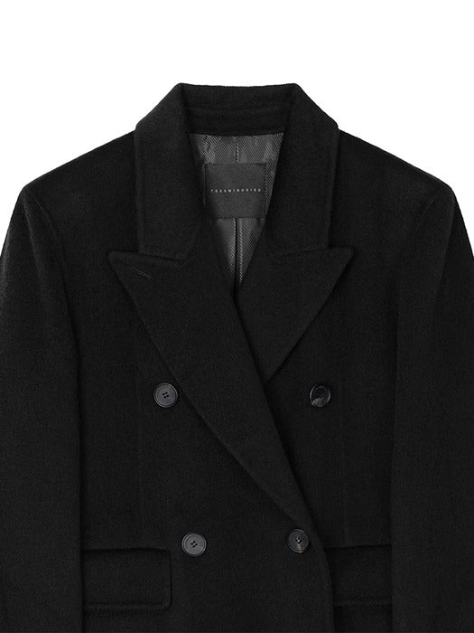 Wconcept_Treemingbird Peaked-Lapel Double-Breasted Handmade Coat [ Black ]