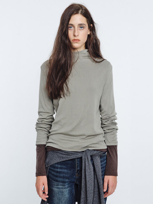 Margesherwood Highneck Hoodie Long Sleeve khaki