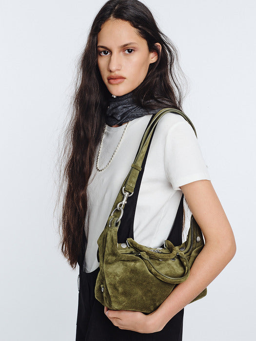 Margesherwood Dumpling Stud Mini dark olive suede