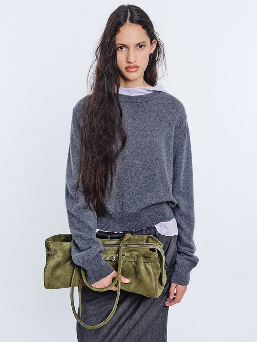 Margesherwood Soft Grandma Shoulder Bag dark olive suede