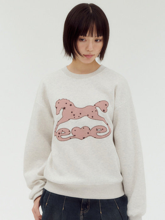 Ambler Vintage Heart Tail Horse Applique Sweatshirts (Oatmeal)