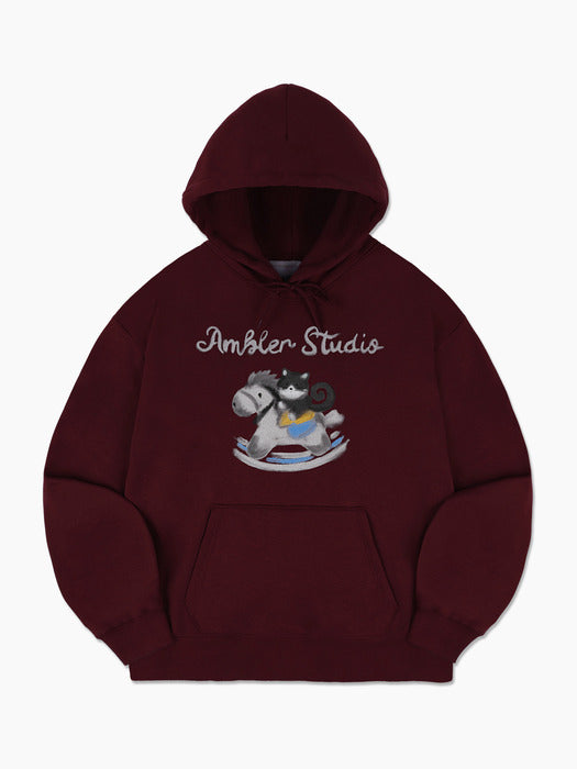 Ambler Horse Rider Cat Hoodie (Burgundy)