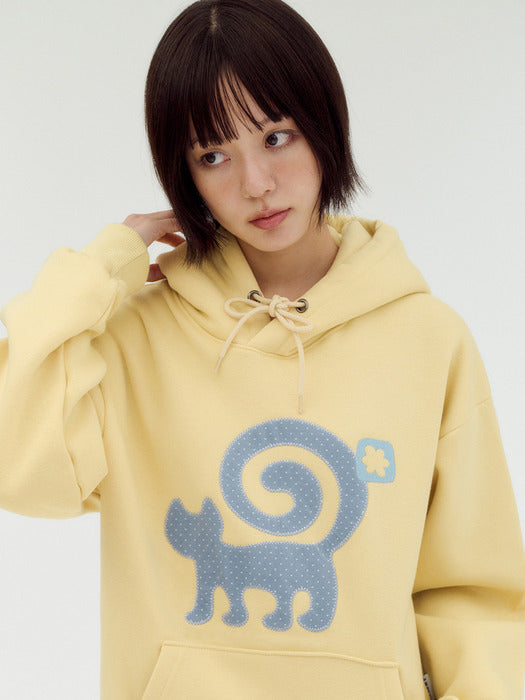 Ambler Curly Cat Applique Hoodie (Yellow)