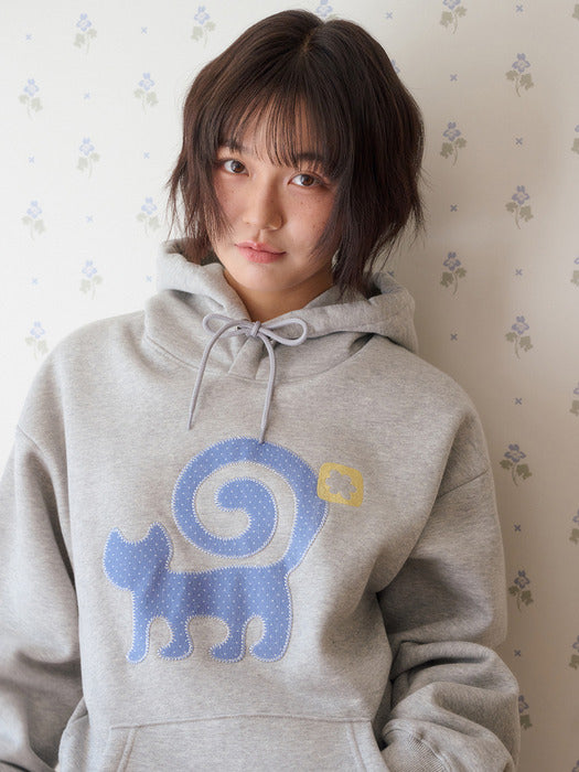 Ambler Curly Cat Applique Hoodie (Melange)