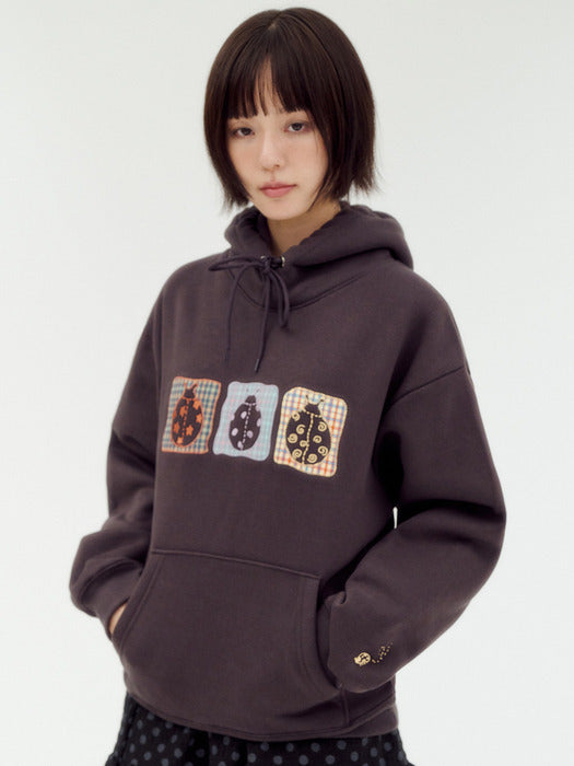 Ambler A ladybug on my wrist Applique Hoodie (Dark Brown)