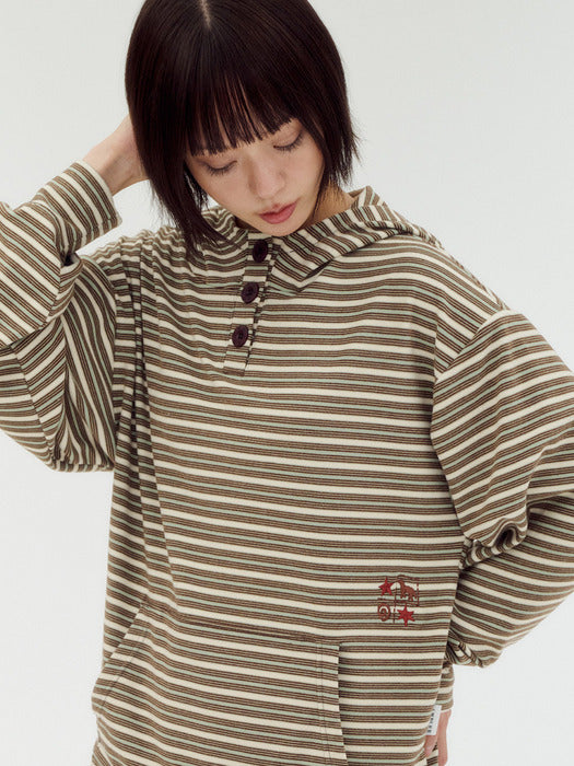 Ambler Striped Star button hoodie Hoodie (Mint)