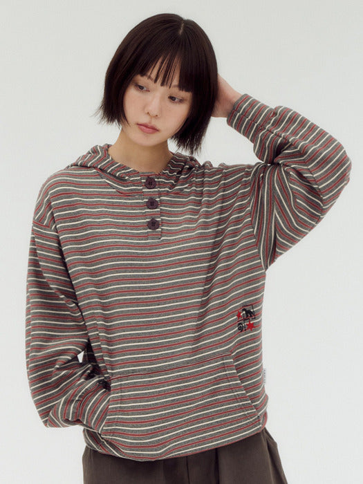 Ambler Striped Star button hoodie Hoodie (Burgundy)