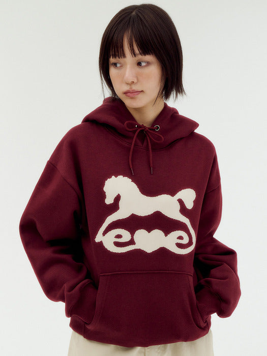 Ambler Pinky Heart Tail Horse Hoodie (Burgundy)