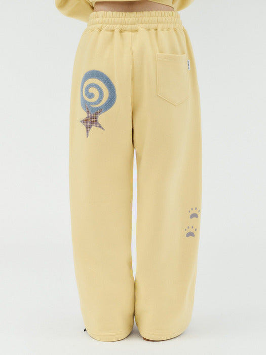 Ambler Star Curly Cat Applique 2-Way Wide Sweat Pants (Yellow)