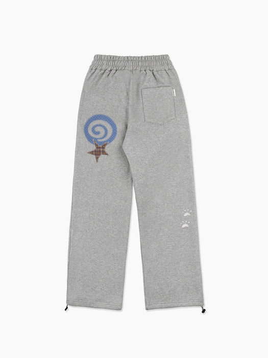 Ambler Star Curly Cat Applique 2-Way Wide Sweat Pants (Melange)