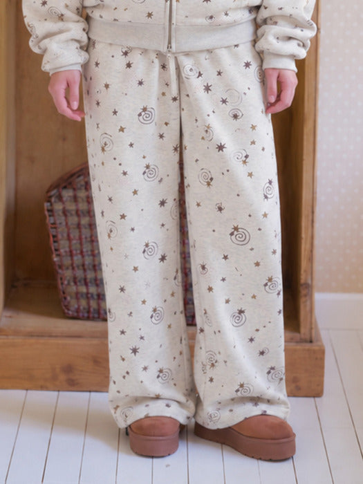 Ambler Curly Star Applique 2-Way Wide Sweat Pants (Oatmeal)